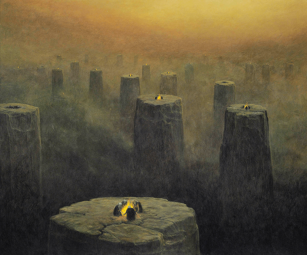 painting of dystopian landscape by Zdzislaw Beksinski